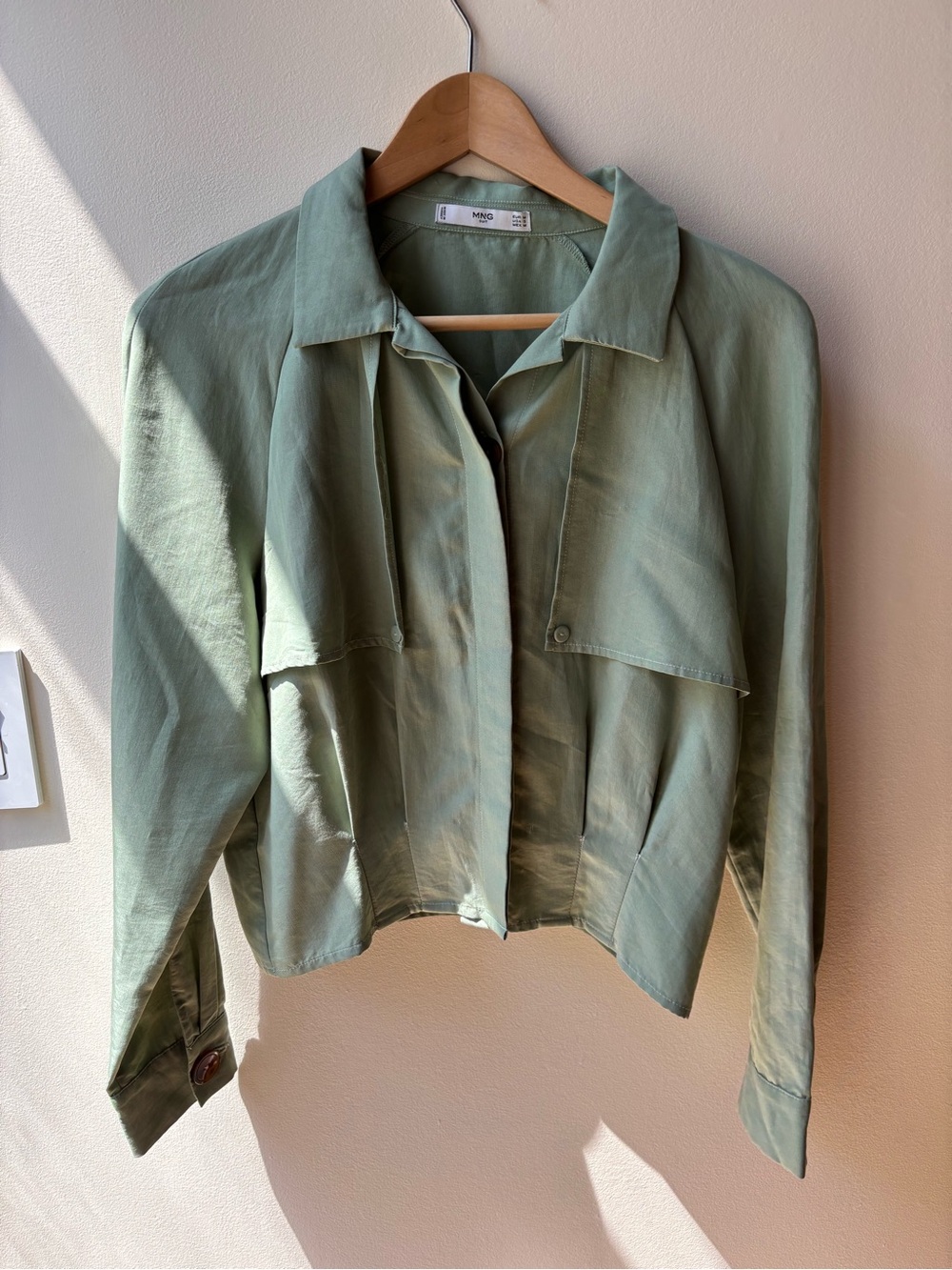 Mango Sage Green Utility Cropped Jacket